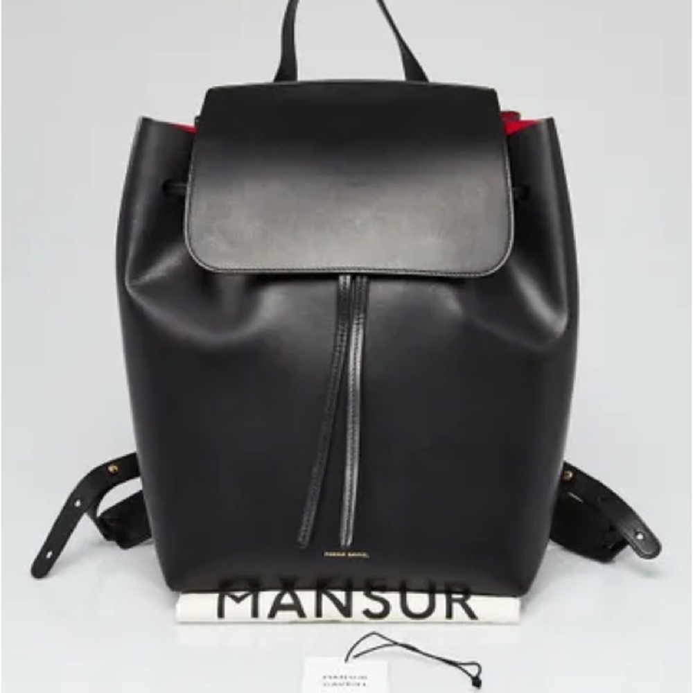 Mansur Gavriel Black Leather Backpack with Red Interior